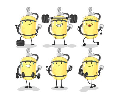Dalgıç silindiri egzersizi karakter ayarladı. karikatür maskotu vektosu