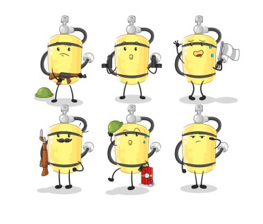 Dalgıç silindirli asker karakteri. karikatür maskotu vektosu