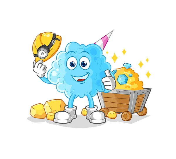 Cotton Candy Miner Gold Character Cartoon Mascot Vecto — Stock vektor