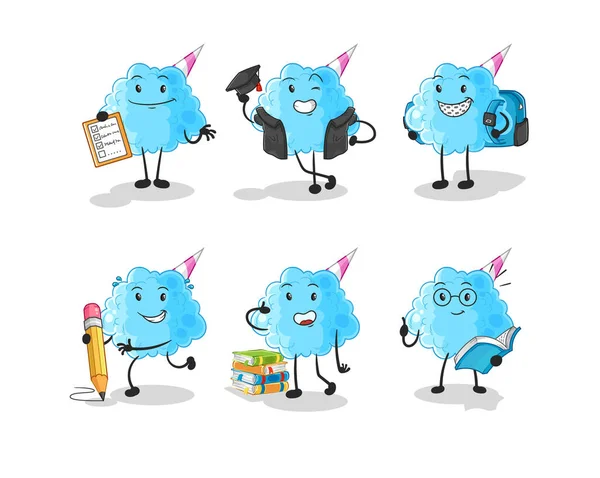 Cotton Candy Education Set Character Cartoon Mascot Vecto — Stock Vector