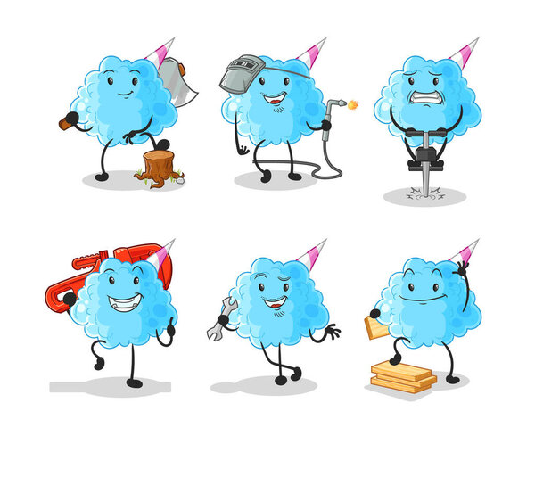 the cotton candy worker set character. cartoon mascot vecto