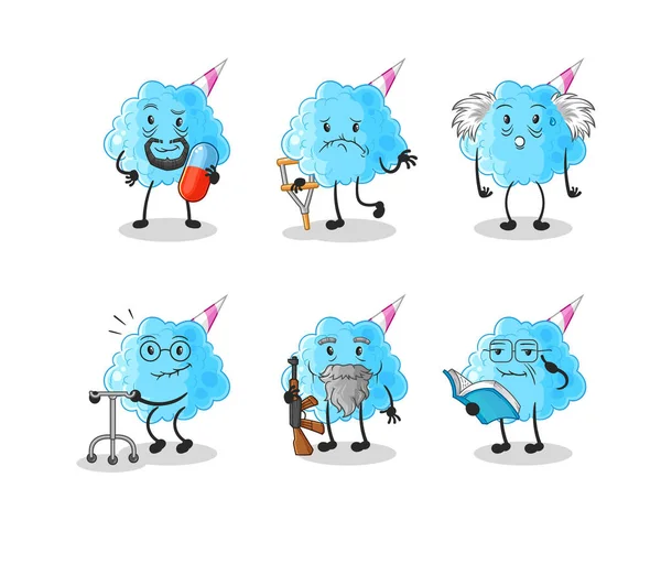 Cotton Candy Elderly Character Cartoon Mascot Vecto — Stock Vector