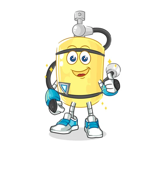 Diver Cylinder Robot Character Cartoon Mascot Vecto — Stock vektor