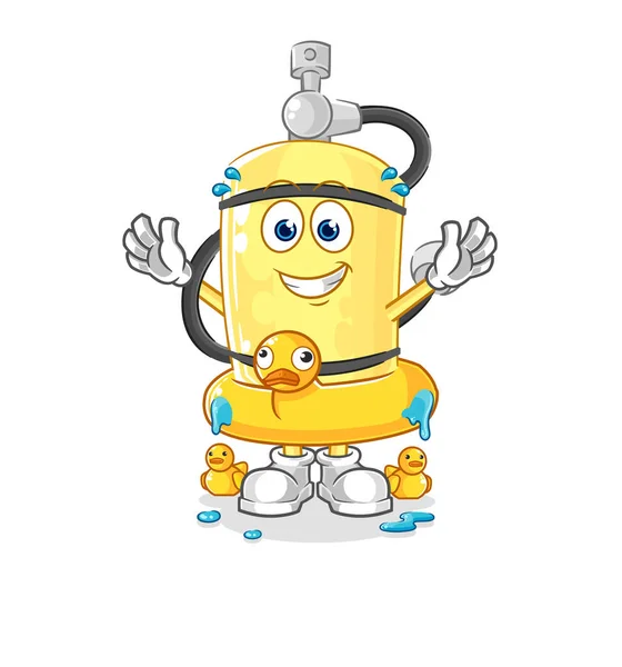 Cylindre Plongeur Avec Dessin Animé Bouée Canard Mascotte Vecto Dessin — Image vectorielle