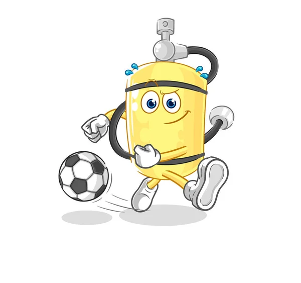 Cilindro Mergulhador Chutando Desenho Animado Bola Mascote Desenhos Animados Vecto — Vetor de Stock