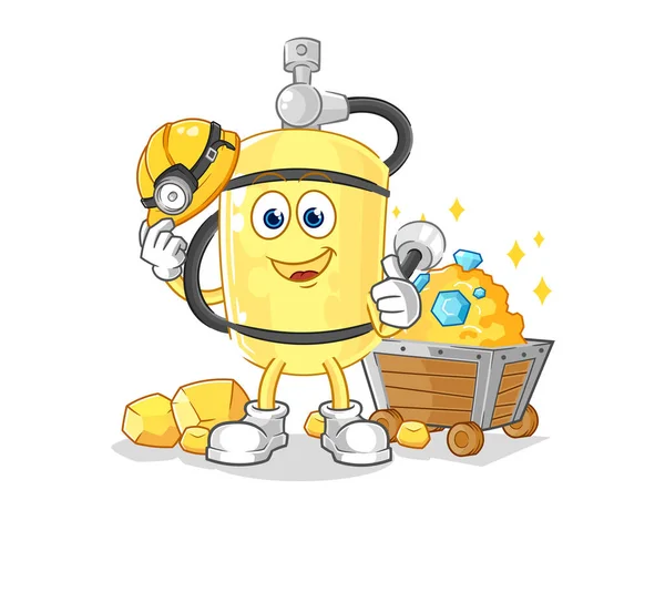 Minero Cilindro Buzo Con Carácter Oro Mascota Dibujos Animados Vecto — Vector de stock