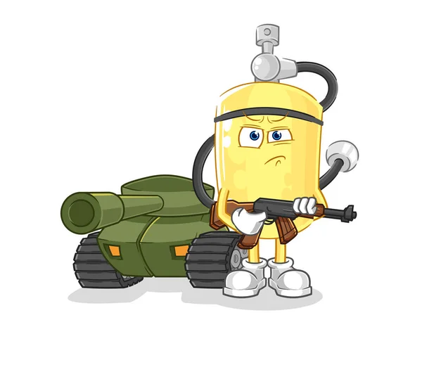 Diver Cylinder Soldier Tank Character Cartoon Mascot Vecto — Stock Vector