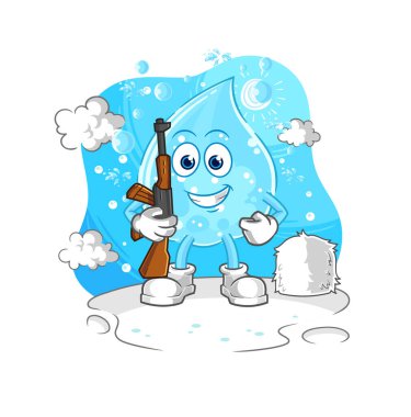 Kışın soda içen asker. karakter maskotu vekto
