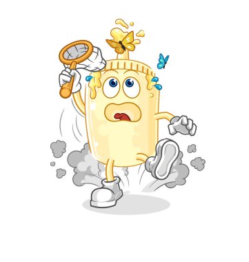 Mayonez kelebek resimlerini yakalıyor. karakter vektosu