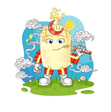 Mayonez samuray çizgi filmi. karikatür maskotu vektosu