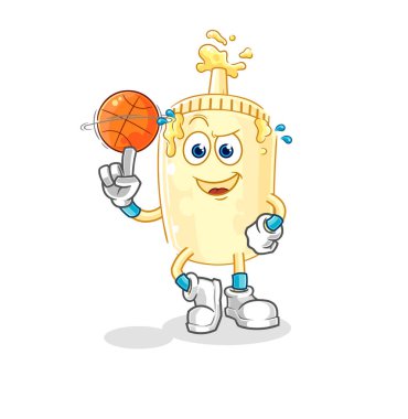 Mayonez, basket topu maskotuyla oynuyor. çizgi film vektosu