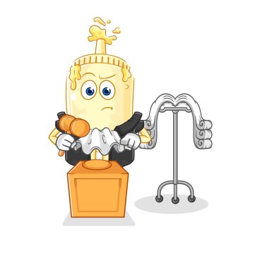 Mayonez hakimi tokmağı tutuyor. karakter vektosu