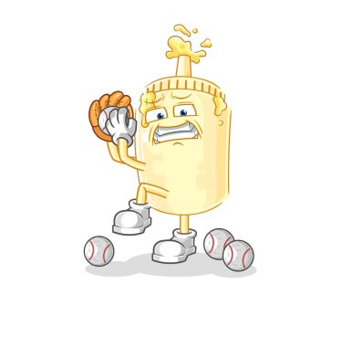 Mayonez beyzbol atıcısı çizgi filmi. karikatür maskotu vektosu