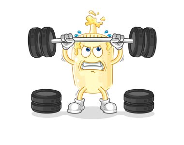 Mayonez halterciyi kaldırıyor. karikatür maskotu vektosu