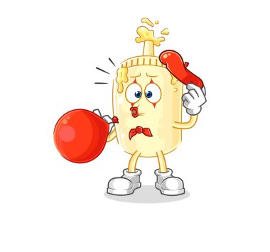 Mayonez pandomim balonu şişiriyor. karikatür maskotu vektosu