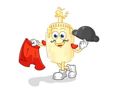 Kırmızı bez resimli mayonez matadoru. karakter vektosu