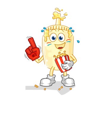 Patlamış mısır resimli mayonez vantilatörü. karakter vektosu