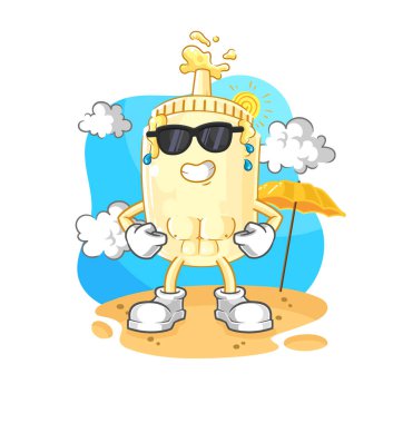 Yazın mayonez güneşlenmesi. karakter vektosu