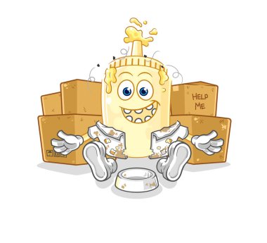 Mayonezli evsiz karakter. karikatür maskotu vektosu