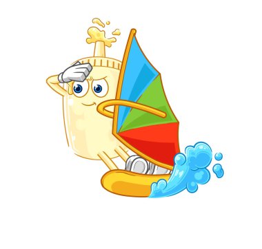 Mayonez rüzgar sörfü karakteri. maskot vektosu