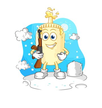 Kışın mayonezli asker. karakter maskotu vekto