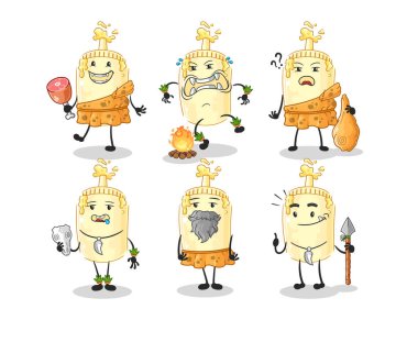 Mayonez ilkel insan grubu karakteri. maskot vektosu