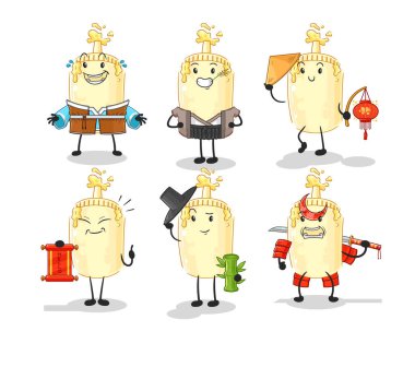 Mayonez Asya kültürü seti. karikatür maskotu vektosu