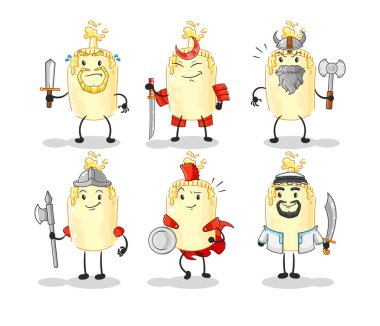 Mayonez savaşçı grup karakteri. karikatür maskotu vektosu