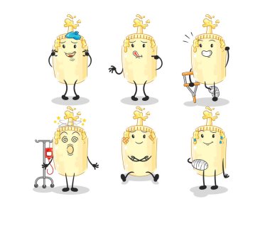 Mayonez hastası grup karakteri. karikatür maskotu vektosu