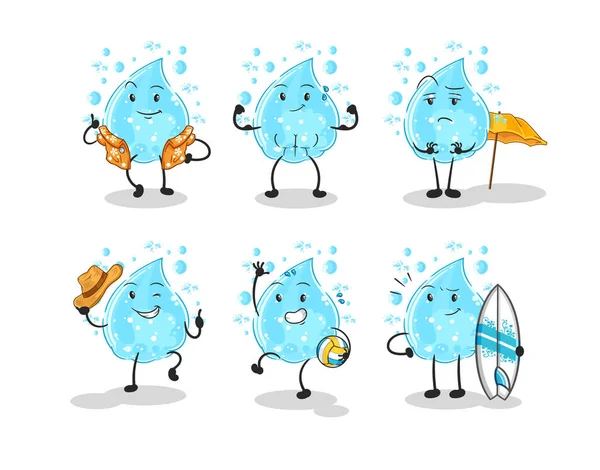 Eau Soda Plage Vacances Définir Caractère Mascotte Vecto Dessin Animé — Image vectorielle