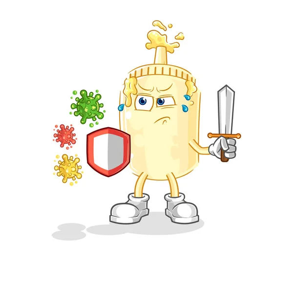 Mayonnaise Contre Les Virus Dessin Animé Mascotte Vecto Dessin Animé — Image vectorielle