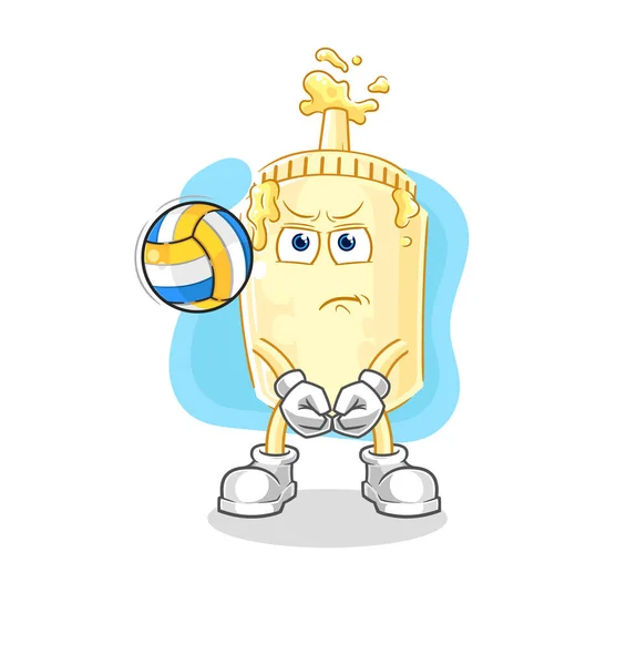 Mayonnaise Play Volleyball Mascot Cartoon Vecto — Stock Vector
