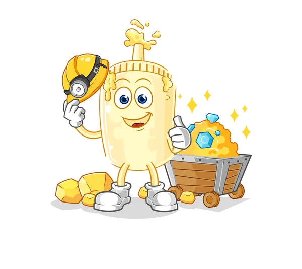 Mayonnaise Miner Gold Character Cartoon Mascot Vecto — Stock Vector