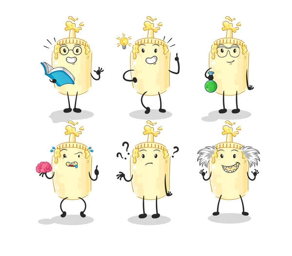 Mayonez düşünen grup karakteri. karikatür maskotu vektosu