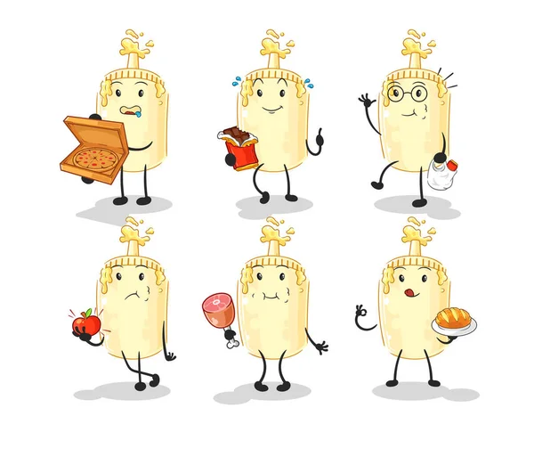 Mayonez yemeği karakterini belirledi. karikatür maskotu vektosu