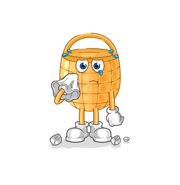 Sepet peçeteyle ağlıyor. karikatür maskotu vektosu