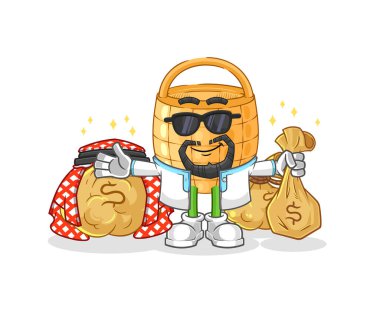 Sepet zengini Arap maskotu. çizgi film vektosu