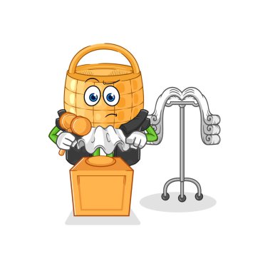 Sepet hakimi tokmağı tutuyor. karakter vektosu