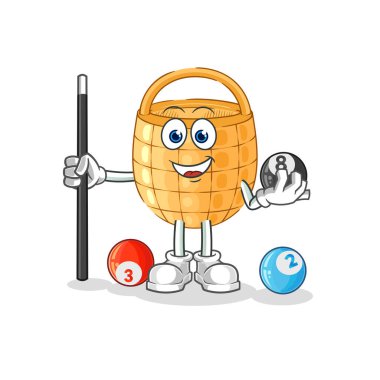 Sepet bilardo karakterini oynuyor. karikatür maskotu vektosu