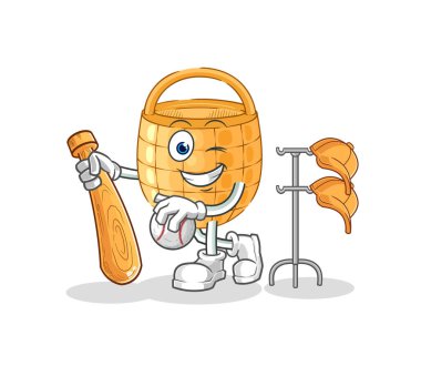 Beyzbol maskotu oynayan sepet. çizgi film vektosu