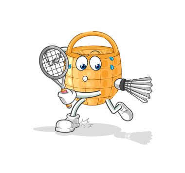 Badminton oynayan sepet. karakter vektosu