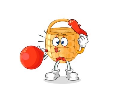 Sepet pandomim balonu şişiriyor. karikatür maskotu vektosu