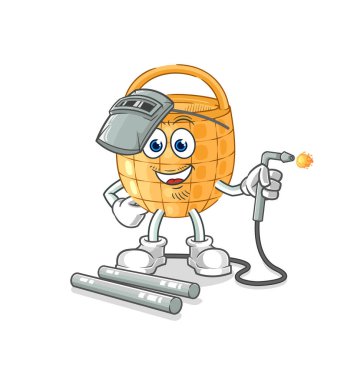 Sepet kaynakçısı maskotu. çizgi film vektosu