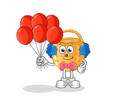 Balon vektörlü sepet palyaço. karikatür