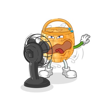 Fan karakterli sepet. karikatür maskotu vektosu