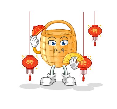 Fener resimli Çin sepeti. karakter vektosu