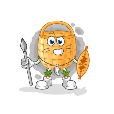 Sepet Afrikalı kabile savaş maskotu. çizgi film vektosu