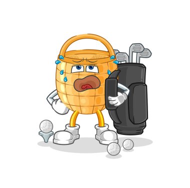 Golf ekipmanlarıyla dolu sepet. karikatür maskotu vektosu