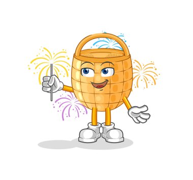 Havai fişek maskotu sepeti. çizgi film vektosu