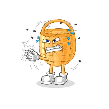 Sepetteki sinek karakteri. karikatür maskotu vektosu